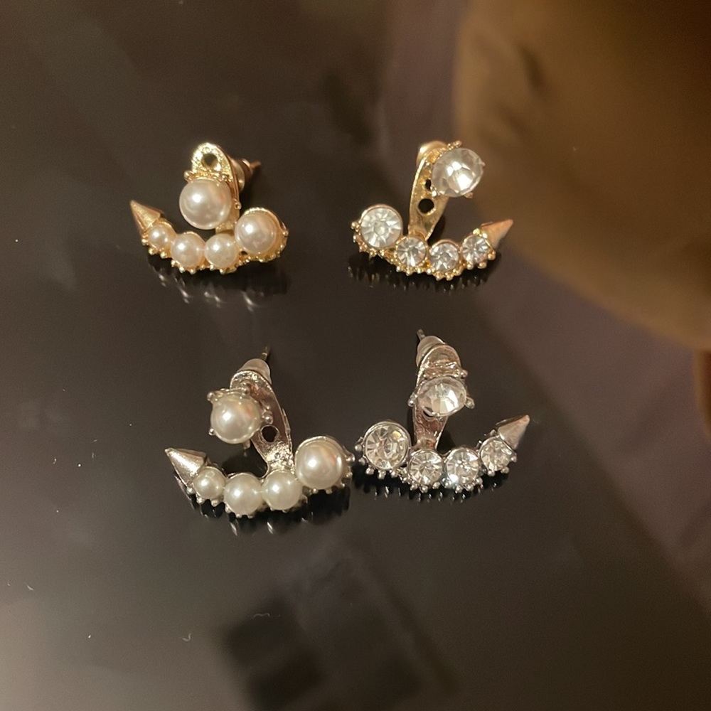 2 Pack Pearl Diamond Jacket Earrings
